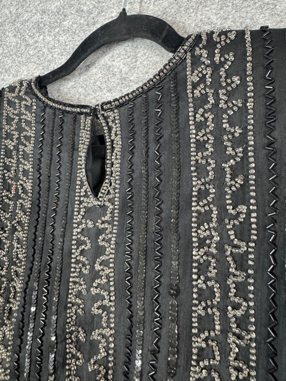Vintage Royal Feelings Silk Beaded Sequin Top Black Formal Blouse Size L Party - Picture 15 of 16